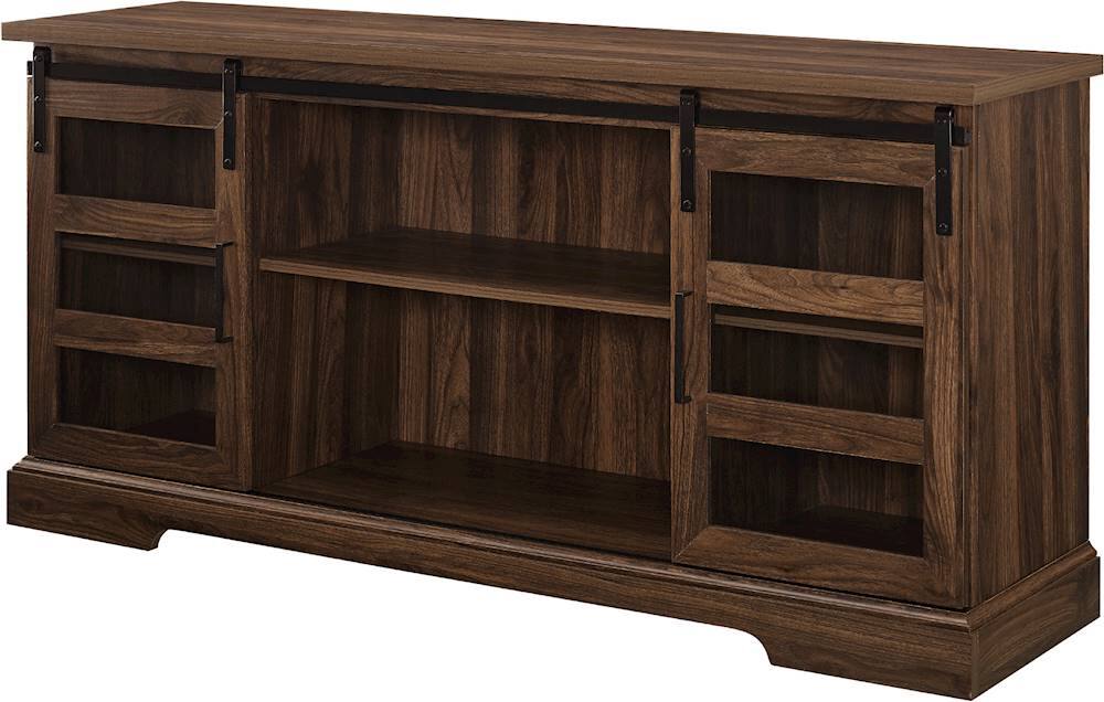 Left View: Walker Edison - Modern Barn Door TV Stand Cabinet for Most Flat-Panel TVs Up to 64" - Dark Walnut