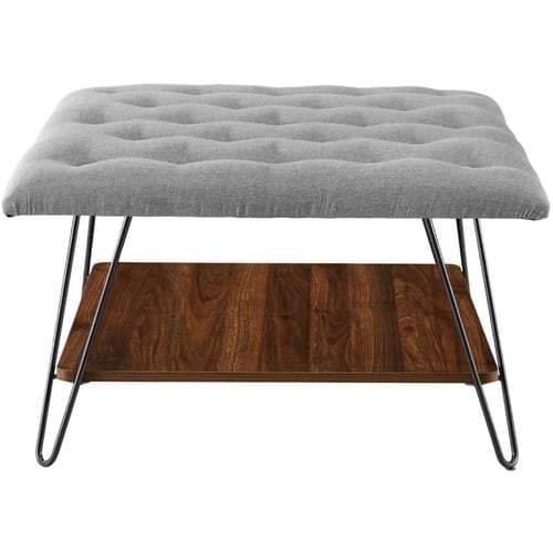 Walker Edison - Mid-Century Modern Tufted Ottoman - Gray