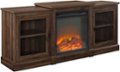 Angle Zoom. Walker Edison - Traditional Glass Two Door Tiered Mantle Fireplace TV Stand for Most TVs up to 65" - Dark Walnut.