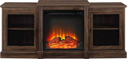 Walker Edison - Classic Tiered Top Fireplace TV Console for Most Flat-Panel TVs Up to 66" - Dark Walnut