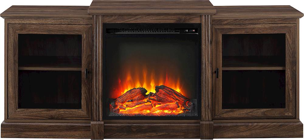 Walker Edison Classic Tiered Top, Walnut Console Electric Fireplace