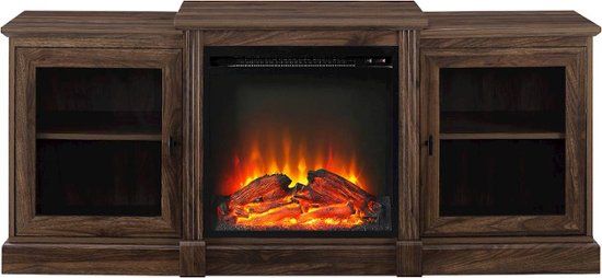 Front Zoom. Walker Edison - Traditional Glass Two Door Tiered Mantle Fireplace TV Stand for Most TVs up to 65" - Dark Walnut.