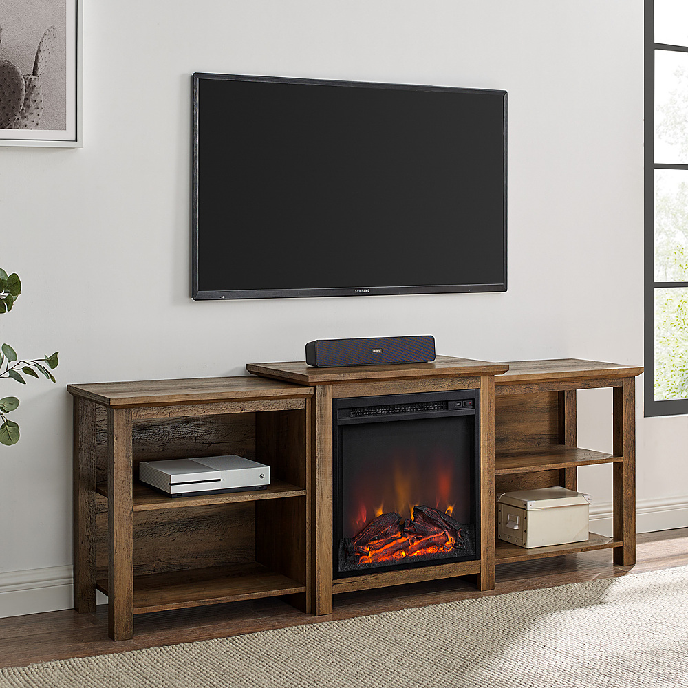 Walker Edison Traditional Open Storage Tiered Mantle Fireplace TV Stand For Most TVs Up To