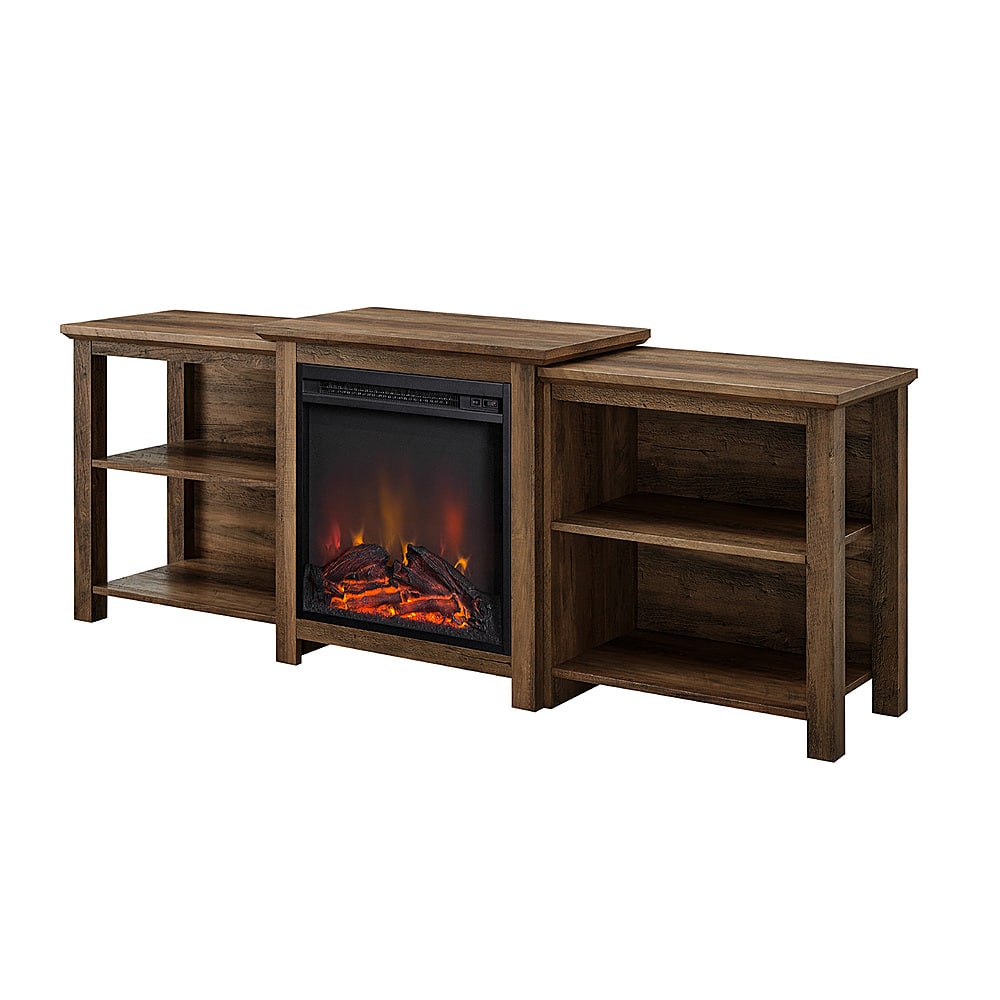 Left View: Walker Edison - Traditional Open Storage Tiered Mantle Fireplace TV Stand for Most TVs up to 85" - Rustic Oak