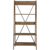 Walker Edison - Ladder Solid Pine Wood 4-Shelf Bookcase - Brown - Front_Zoom