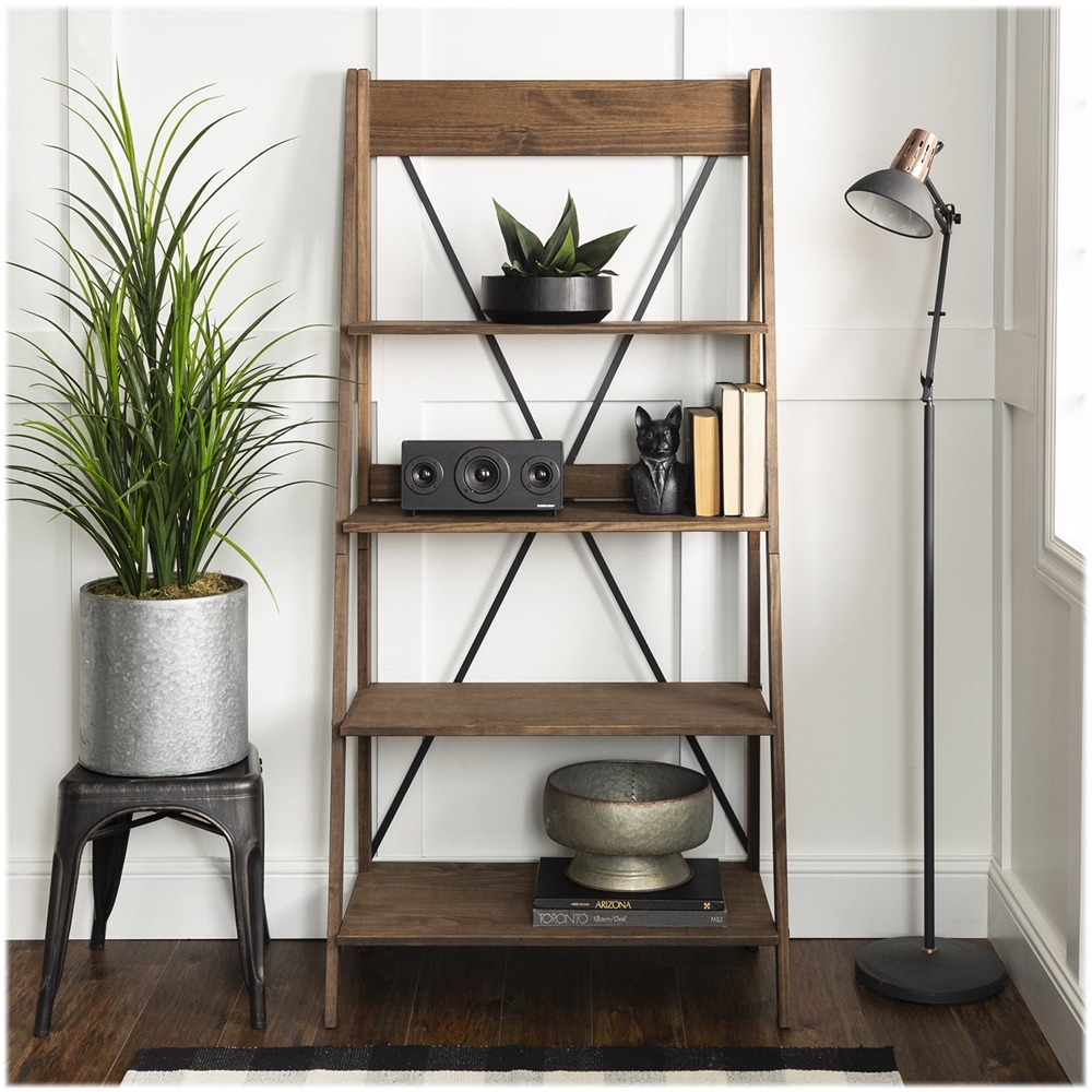 Walker Edison 68 Solid Wood Ladder Bookshelf - Grey