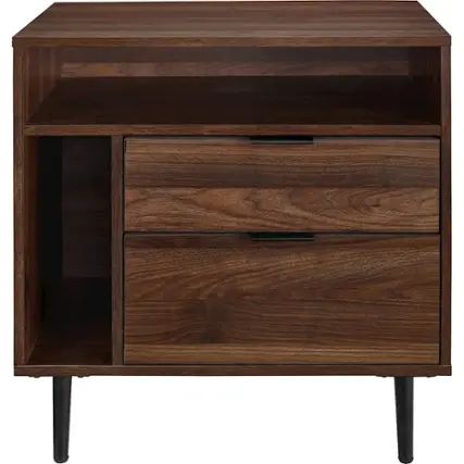 Front. Walker Edison - 25" Modern Storage Side Table - Dark Walnut.