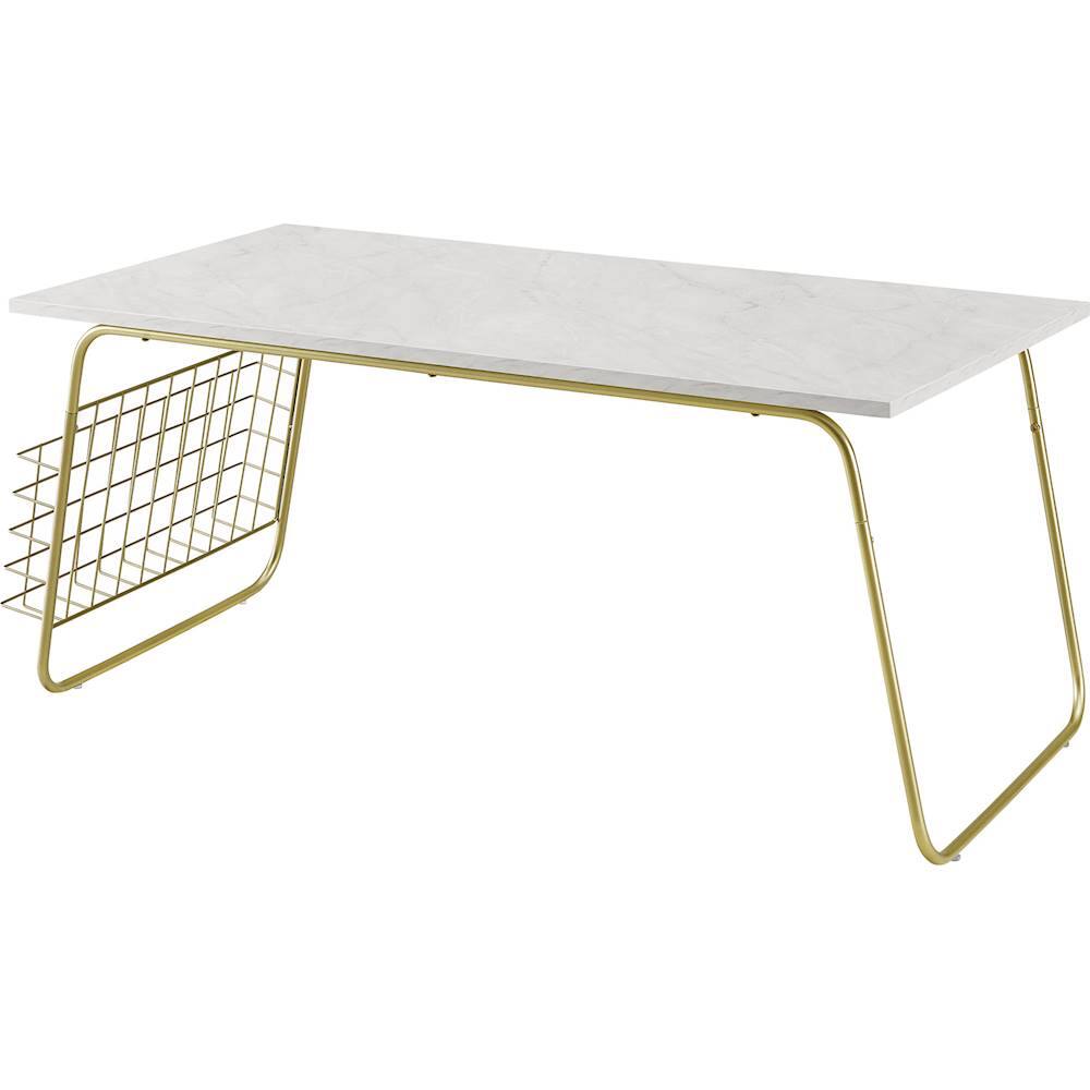 Left View: Walker Edison - Rectangular Modern High-Grade MDF Coffee Table - White Marble