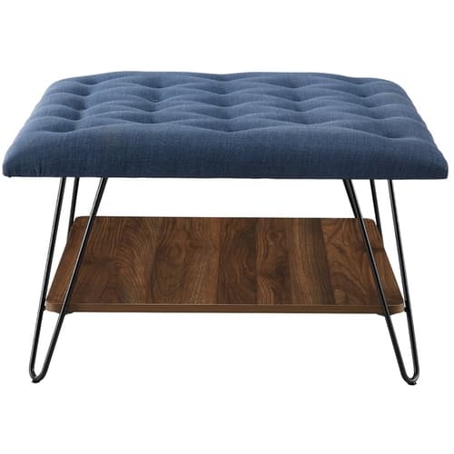 Walker Edison - Mid-Century Modern Tufted Ottoman - Blue