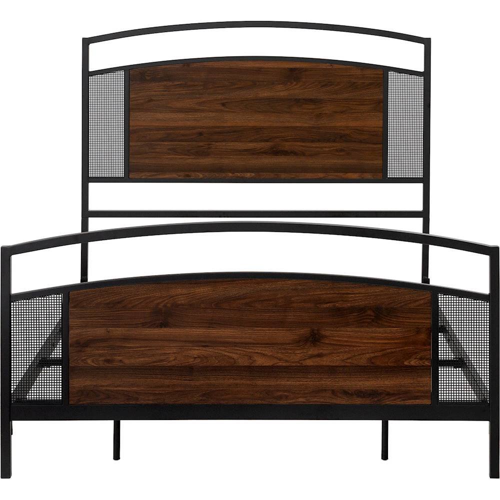 Front. Walker Edison - Industrial Queen-Size Mesh Bed - Dark Walnut.