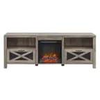 Front. Walker Edison - 70" Modern Farmhouse Drop Door Cabinet Fireplace TV Stand for Most TVs up to 80" - Grey Wash.