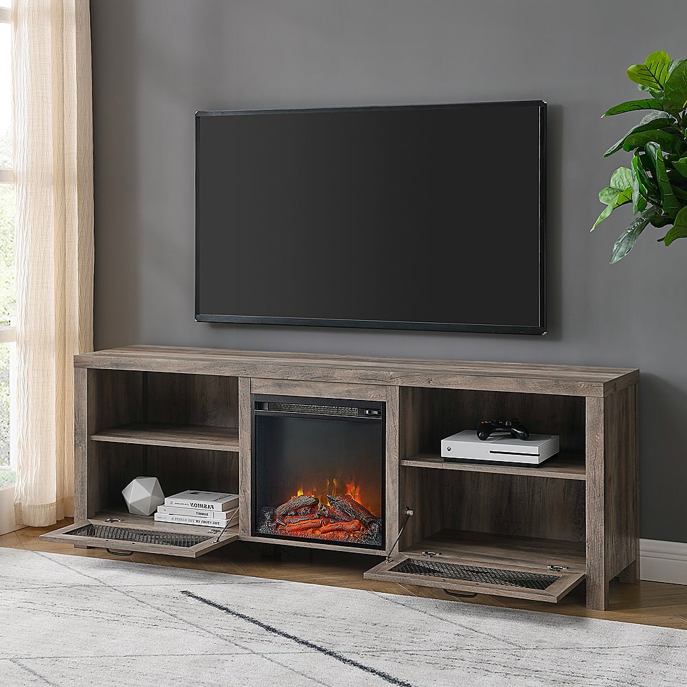 Alt View 12. Walker Edison - 70" Modern Farmhouse Drop Door Cabinet Fireplace TV Stand for Most TVs up to 80" - Grey Wash.