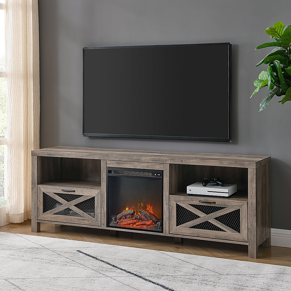 Alt View 13. Walker Edison - 70" Modern Farmhouse Drop Door Cabinet Fireplace TV Stand for Most TVs up to 80" - Grey Wash.