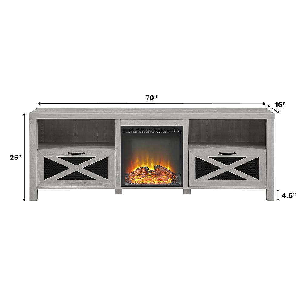 Alt View 16. Walker Edison - 70" Modern Farmhouse Drop Door Cabinet Fireplace TV Stand for Most TVs up to 80" - Grey Wash.