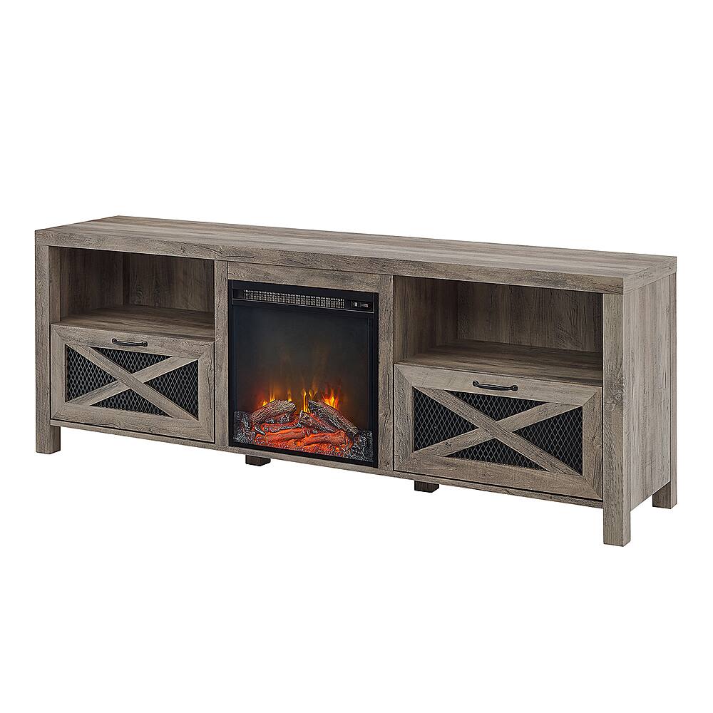 Left. Walker Edison - 70" Modern Farmhouse Drop Door Cabinet Fireplace TV Stand for Most TVs up to 80" - Grey Wash.