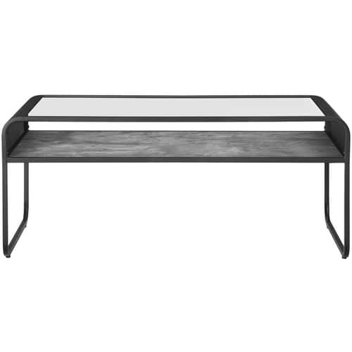 Walker Edison - Reversible Curved Metal Coffee Table - Dark Concrete / Reclaimed Barnwood