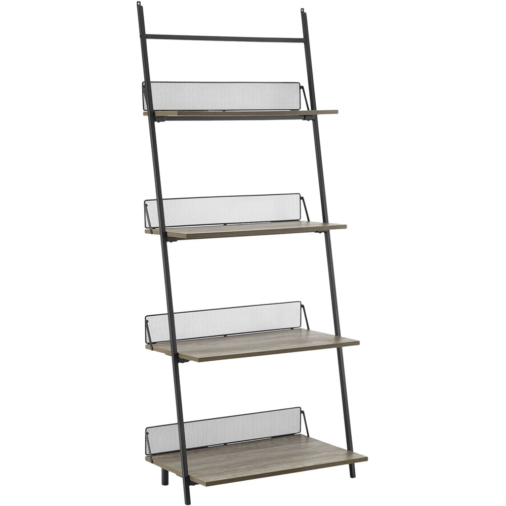 Left View: Walker Edison - Industrial Powder-Coated Steel, High-Grade MDF & Durable Laminate 4-Shelf Bookcase - Gray Wash