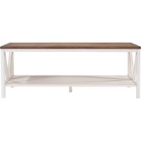 Walker Edison - Rectangular Farmhouse Solid Pine Wood Coffee Table - White Wash/Rustic Oak - Front_Zoom