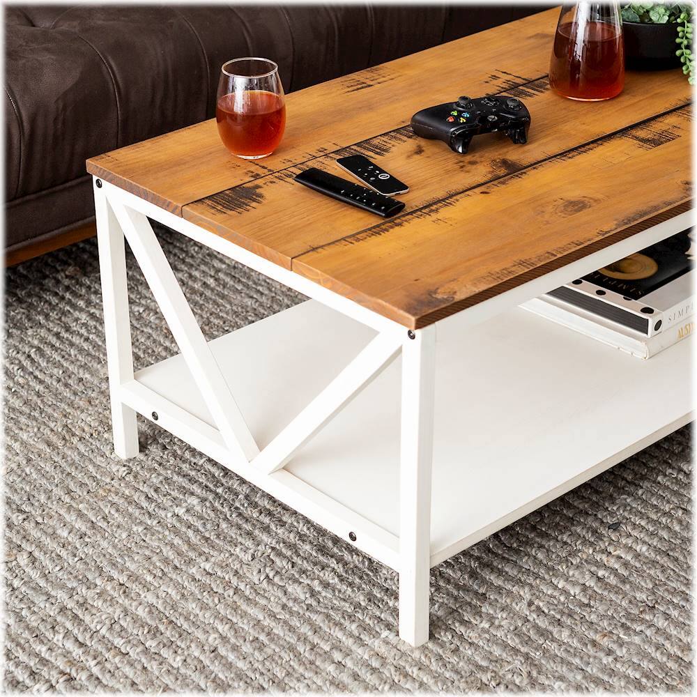 Walker Edison Rectangular Farmhouse Solid Pine Wood Coffee Table White