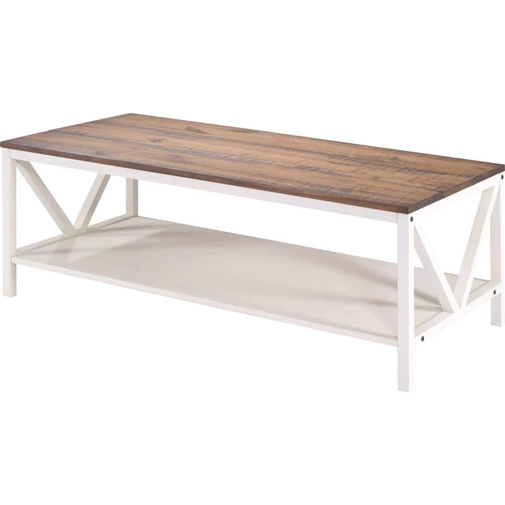 Left View: Walker Edison - Rectangular Farmhouse Solid Pine Wood Coffee Table - White Wash/Rustic Oak