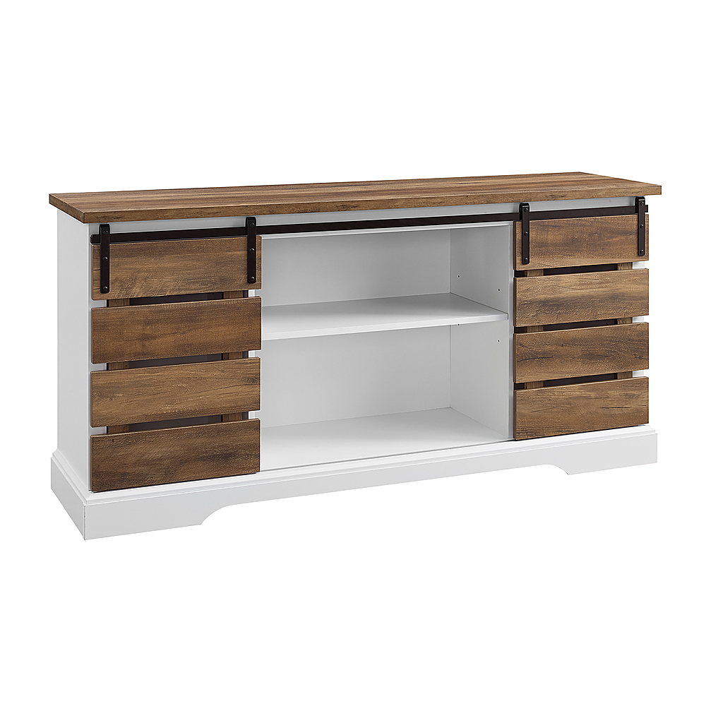 Angle View: Walker Edison - Sliding Slat Door TV Stand Cabinet for Most TVs Up to 64" - Rustic Oak