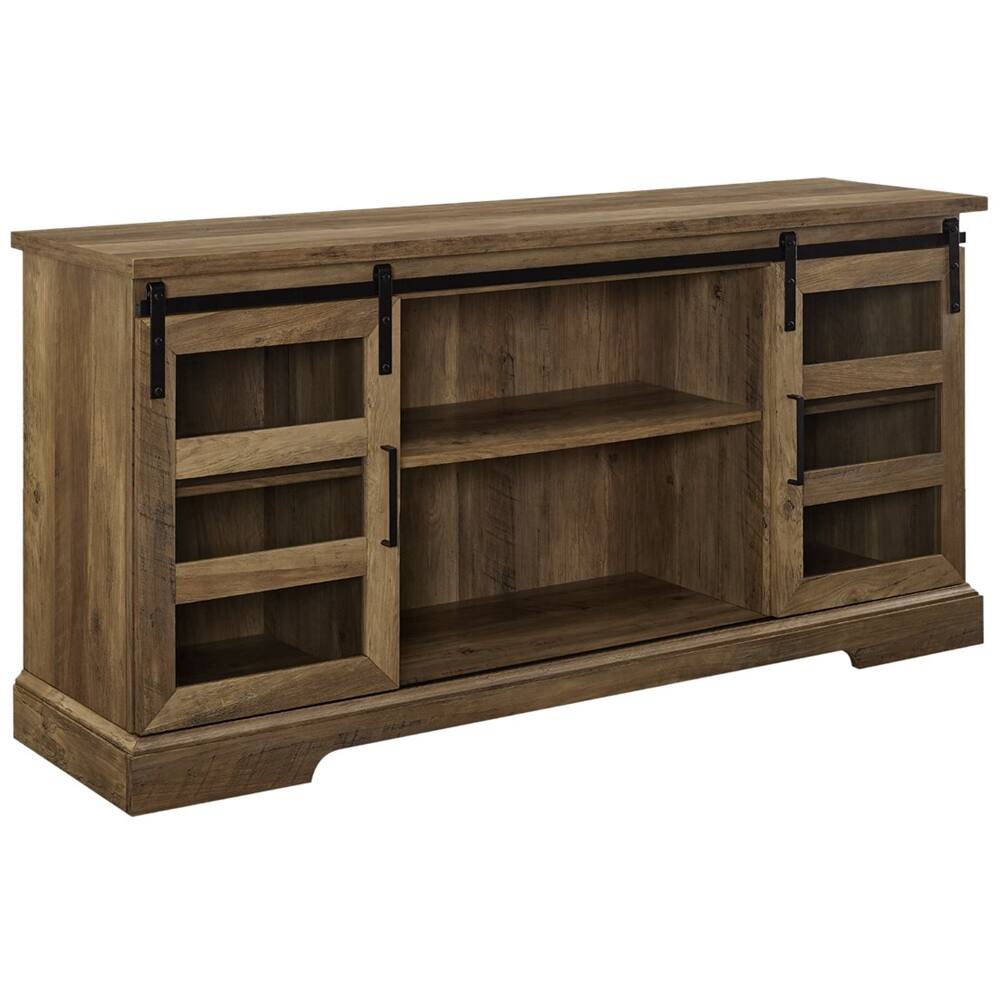 Left View: Walker Edison - Modern Barn Door TV Stand Cabinet for Most Flat-Panel TVs Up to 64" - Rustic Oak