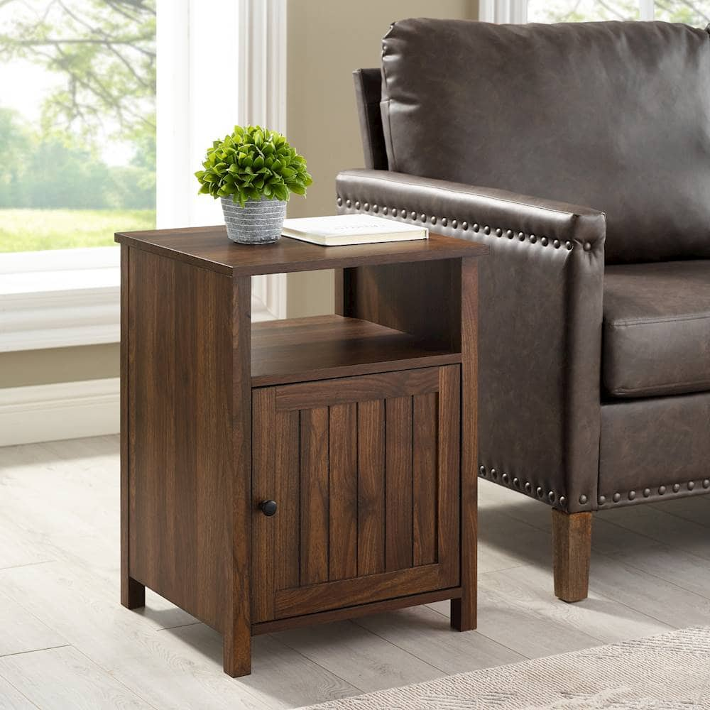 black end table with doors