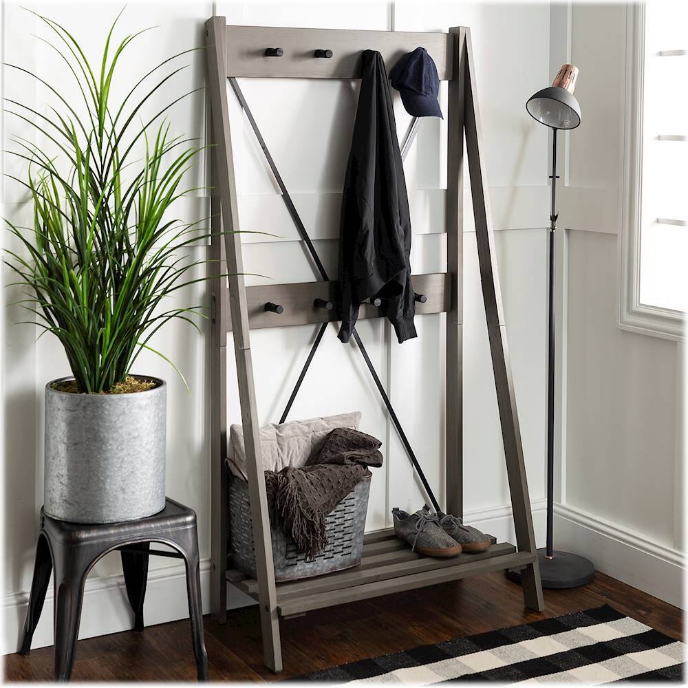 Best Buy Walker Edison 68" Solid Wood Angled Hall Tree Gray BBT68FRAGY