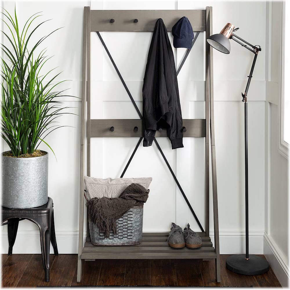 Best Buy Walker Edison 68" Solid Wood Angled Hall Tree Gray BBT68FRAGY