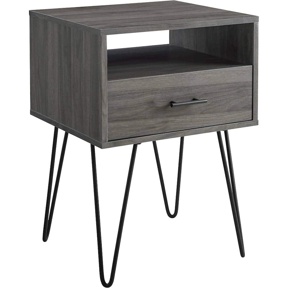 Angle View: Walker Edison - Rectangular Mid-Century Modern High-Grade MDF 1-Drawer Side Table - Slate Gray