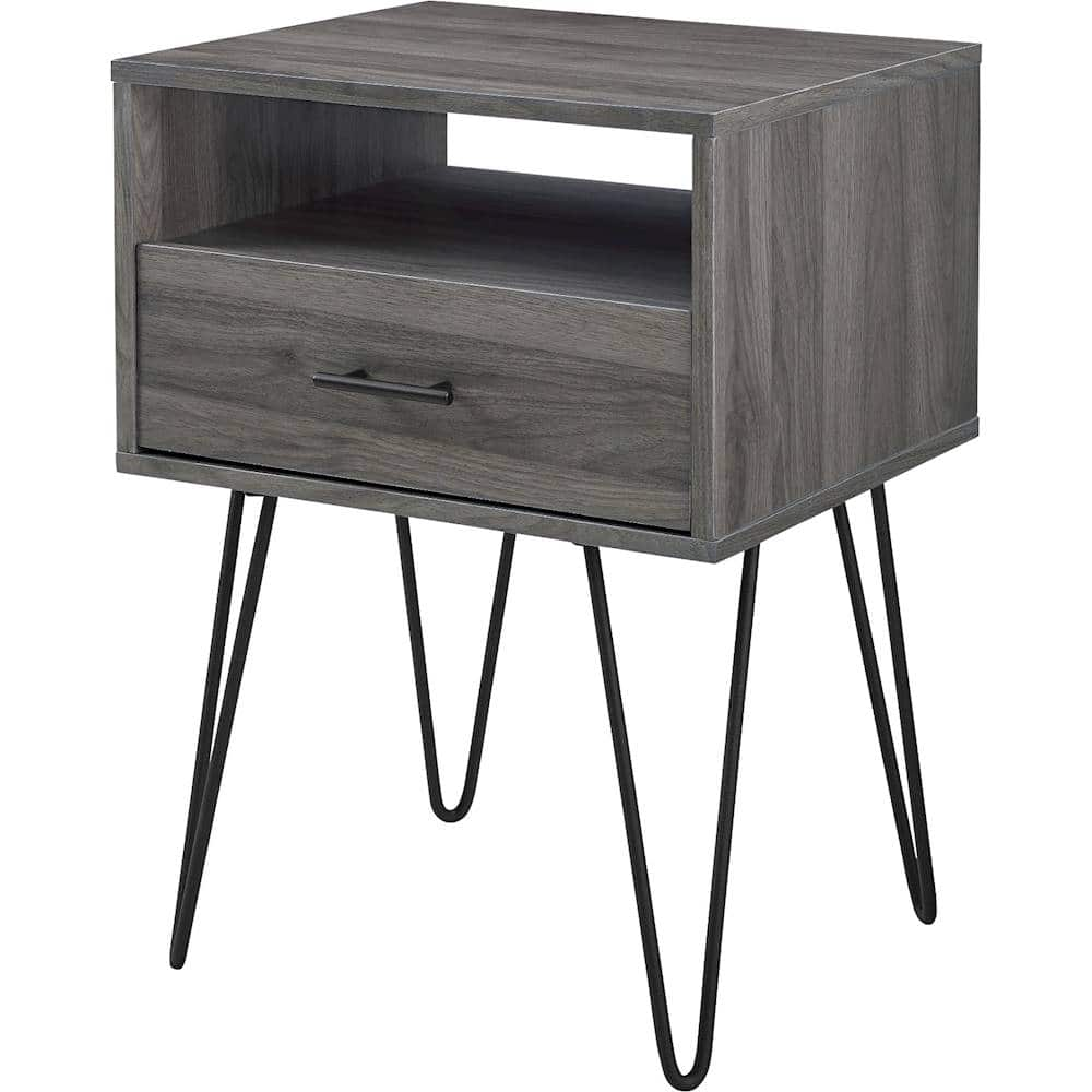 Left View: Walker Edison - Rectangular Mid-Century Modern High-Grade MDF 1-Drawer Side Table - Slate Gray