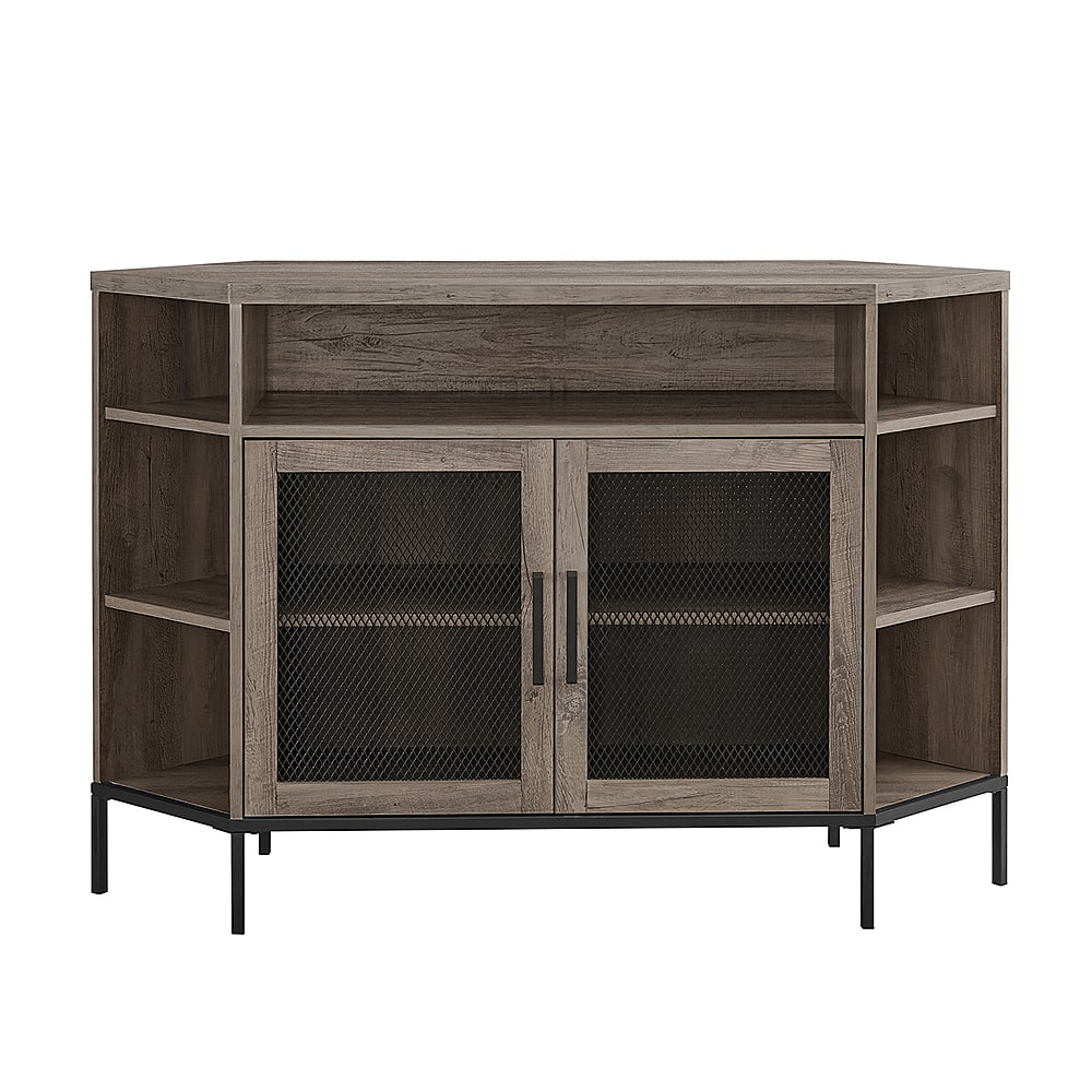 Front. Walker Edison - Industrial Corner TV Stand for Most TVs Up to 52" - Grey Wash.
