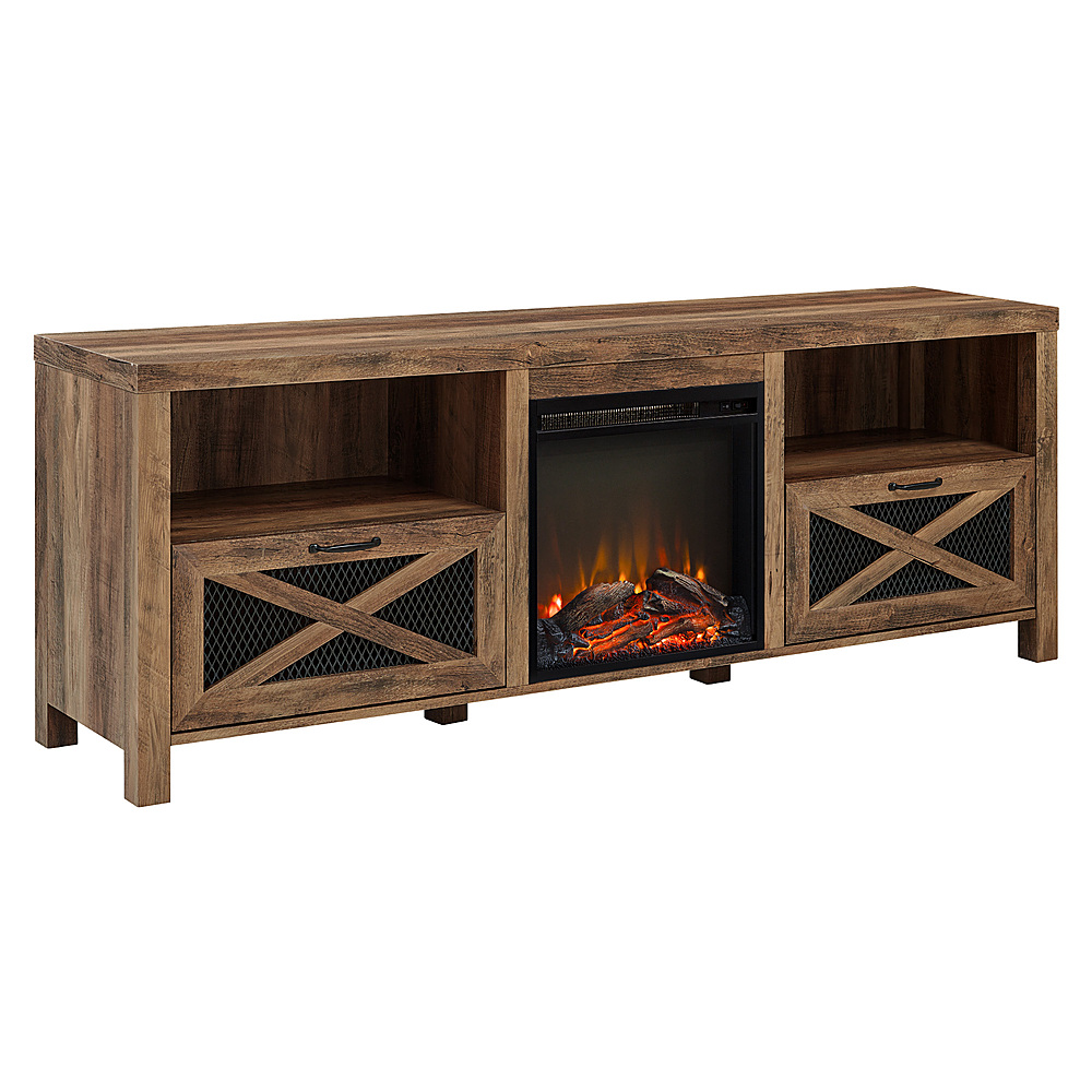 Angle View: Walker Edison - Modern Farmhouse Drop Door Cabinet Fireplace TV Stand for Most TVs up to 85" - Rustic Oak
