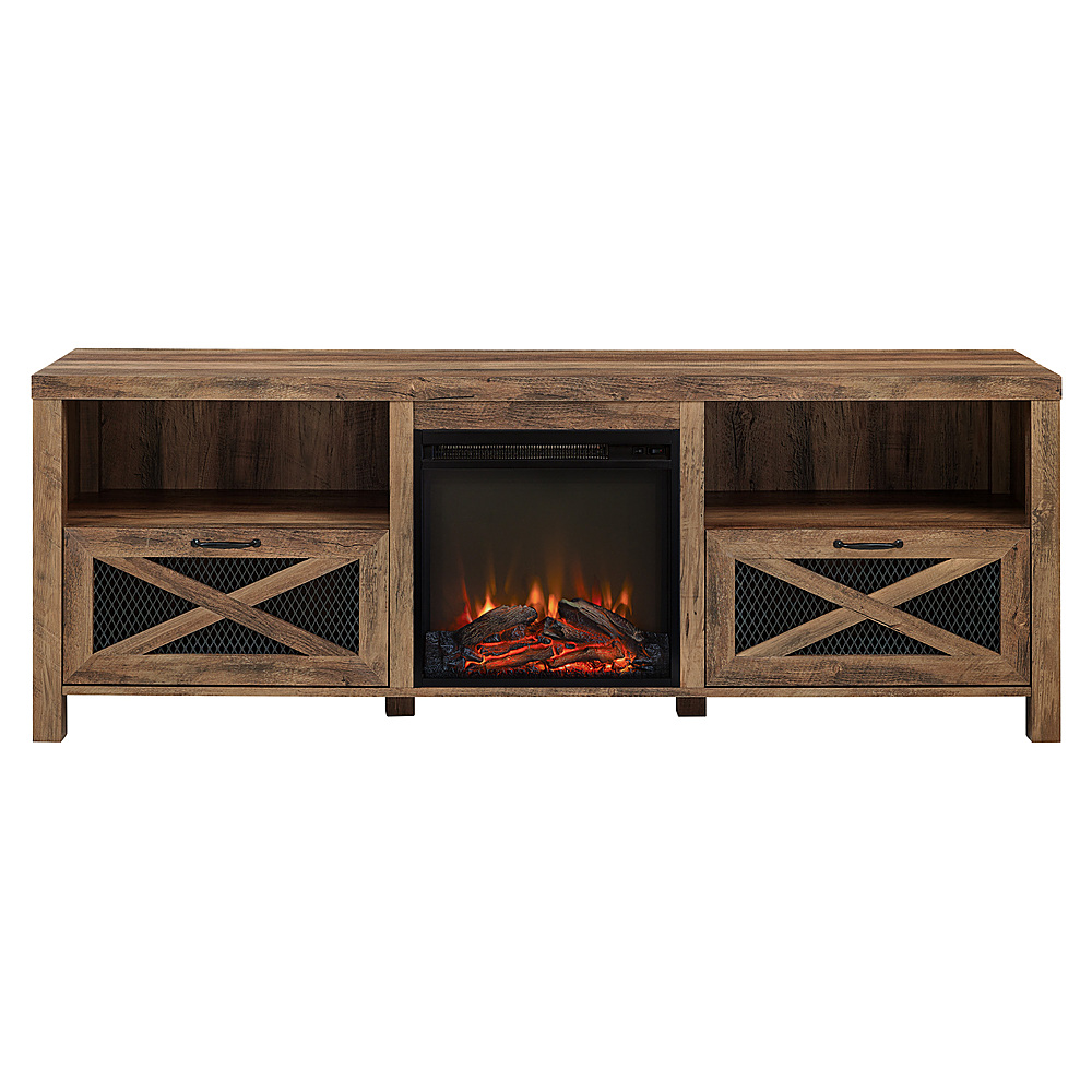 Walker Edison - Modern Farmhouse Drop Door Cabinet Fireplace TV Stand for Most TVs up to 85" - Rustic Oak