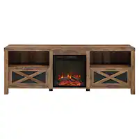 Walker Edison - 70" Modern Farmhouse Drop Door Cabinet Fireplace TV Stand for Most TVs up to 80" - Rustic Oak - Front_Zoom