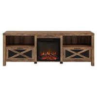 Walker Edison - 70" Modern Farmhouse Drop Door Cabinet Fireplace TV Stand for Most TVs up to 80" - Rustic Oak - Front_Zoom