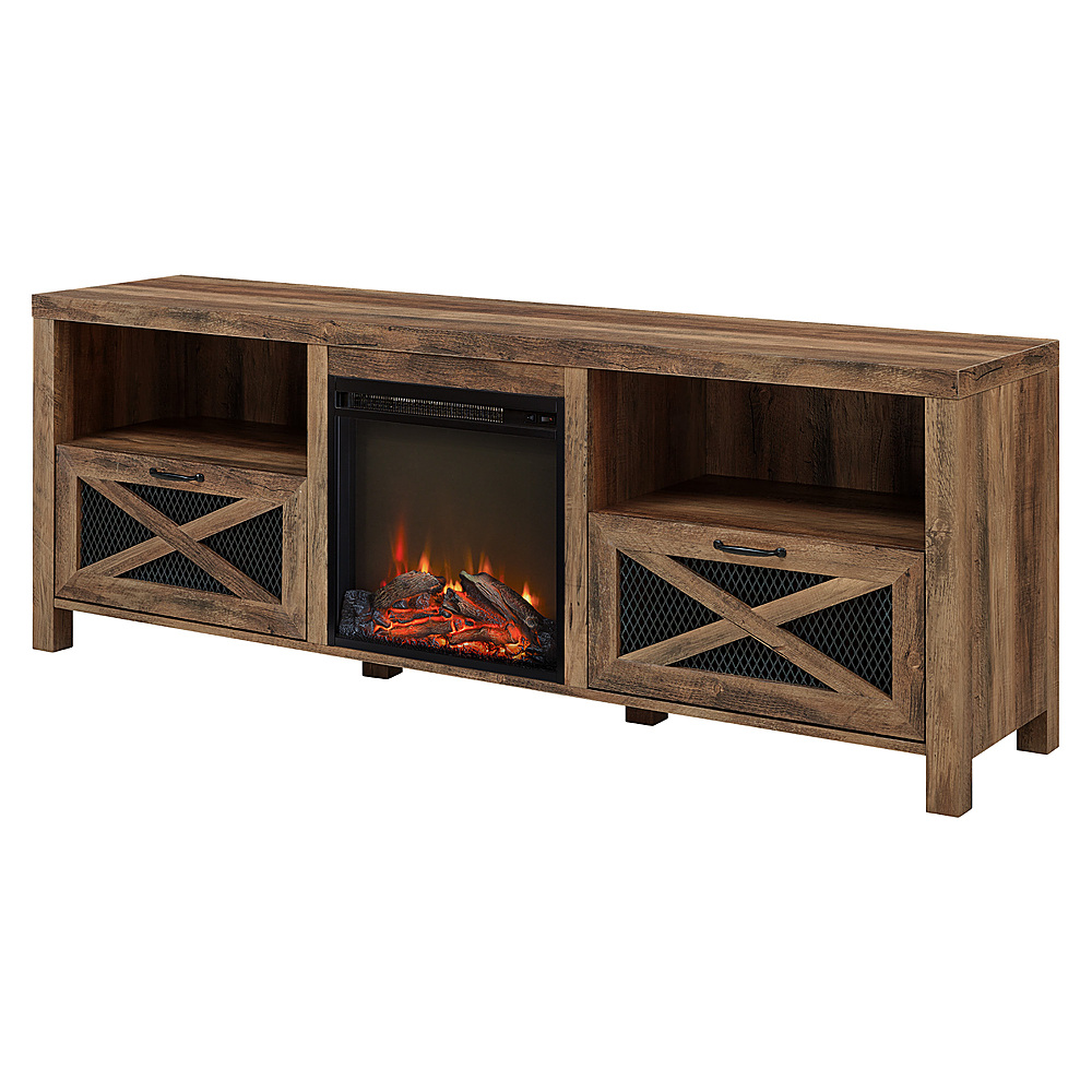 Left View: Walker Edison - Modern Farmhouse Drop Door Cabinet Fireplace TV Stand for Most TVs up to 85" - Rustic Oak