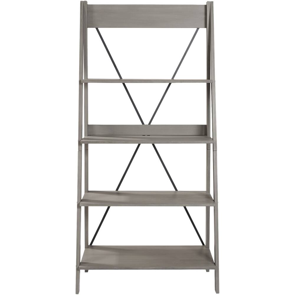 Front. Walker Edison - Ladder Solid Pine Wood 4-Shelf Bookcase - Gray.