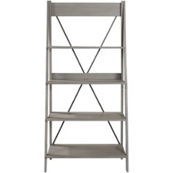 Walker Edison - Ladder Solid Pine Wood 4-Shelf Bookcase - Gray - Front_Zoom