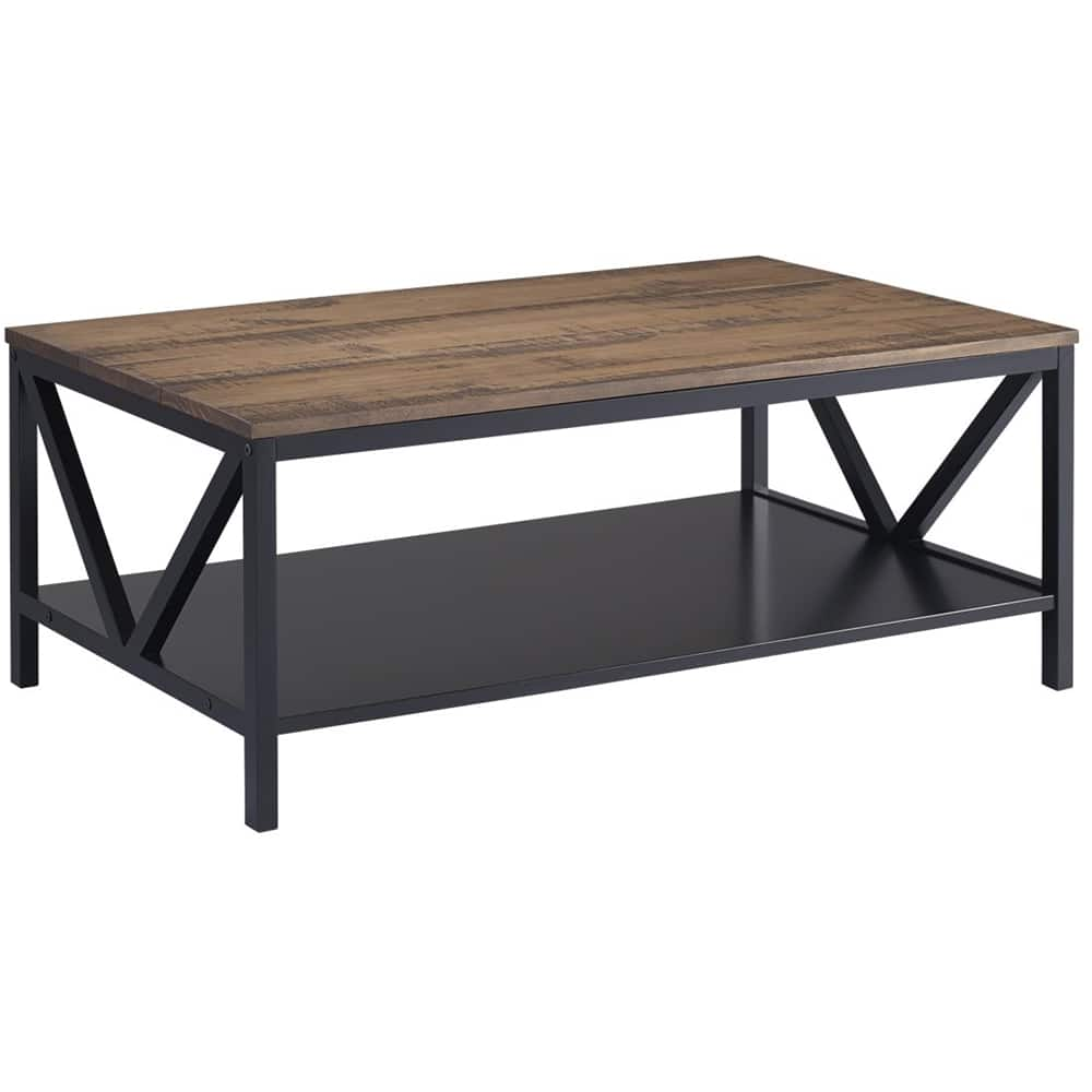 Left View: Walker Edison - Rectangular Farmhouse Solid Pine Wood Coffee Table - Rustic Oak