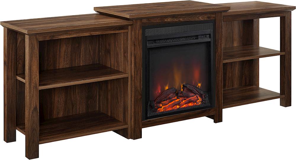Angle View: Walker Edison - Traditional Open Storage Tiered Mantle Fireplace TV Stand for Most TVs up to 85" - Dark Walnut