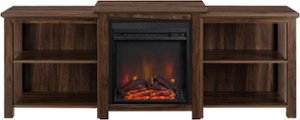 Walker Edison - Traditional Open Storage Tiered Mantle Fireplace TV Stand for Most TVs up to 85" - Dark Walnut - Front_Zoom