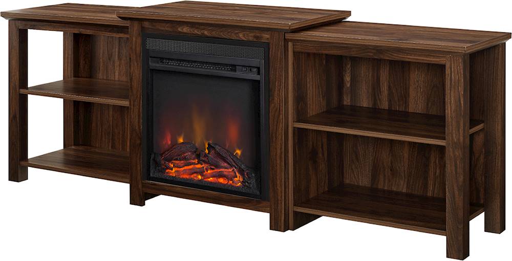 Left View: Walker Edison - Traditional Open Storage Tiered Mantle Fireplace TV Stand for Most TVs up to 85" - Dark Walnut