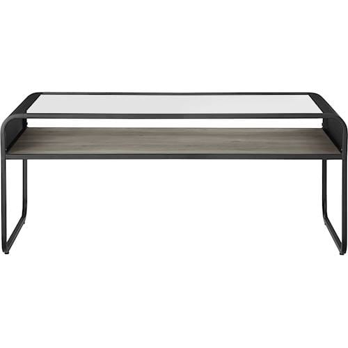 Walker Edison - Reversible Curved Metal Coffee Table - Grey Wash / Dark Walnut