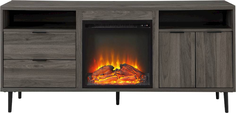 Walker Edison - Modern Two Drawer Fireplace TV Stand for Most TVs up to 65” - Slate Grey