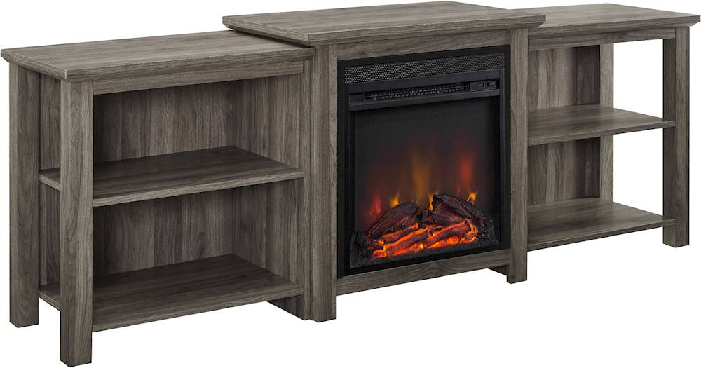 Angle View: Walker Edison - Traditional Open Storage Tiered Mantle Fireplace TV Stand for Most TVs up to 85" - Slate Grey