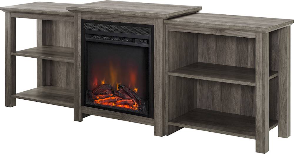 Left View: Walker Edison - Traditional Open Storage Tiered Mantle Fireplace TV Stand for Most TVs up to 85" - Slate Grey