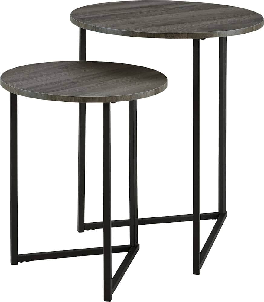 Left View: Walker Edison - V-Leg Nesting End/Side Table (Set of 2) - Slate Gray/Black