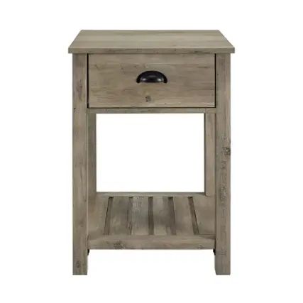 Front. Walker Edison - Rectangular Country High-Grade MDF 1-Drawer Side Table - Gray Wash.