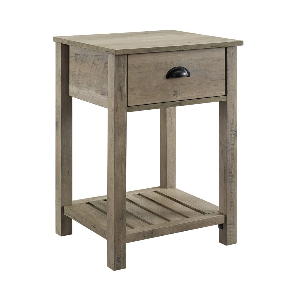 Left View: Walker Edison - Rectangular Country High-Grade MDF 1-Drawer Side Table - Gray Wash